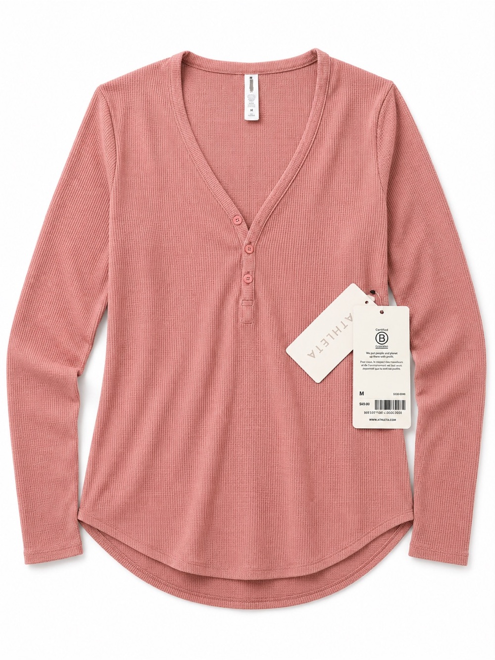 Athleta Wind Down Sleep Top Medium NWT Waffle Knit Henley Dusty Rose Lounge